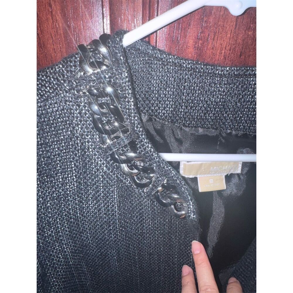 Michael Kors Women's Black Tweed Jacket Chain Detail Size 8 Casual - Picture 3 of 6